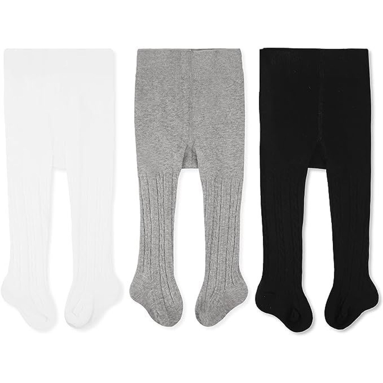 CozyWay Cable Knit Cotton Leggings/Tights for Baby Girls, 3 Pack, White/Gray/Black, 0-6 Months Old